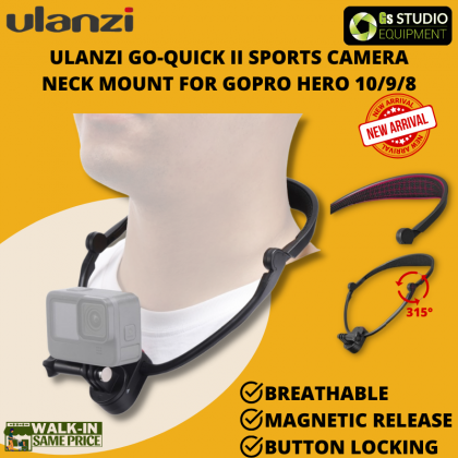 ULANZI Go-Quick II Sports Camera Neck Mount for GoPro Hero 10/9/8, Neck Hanging Sports Camera Holder Stand